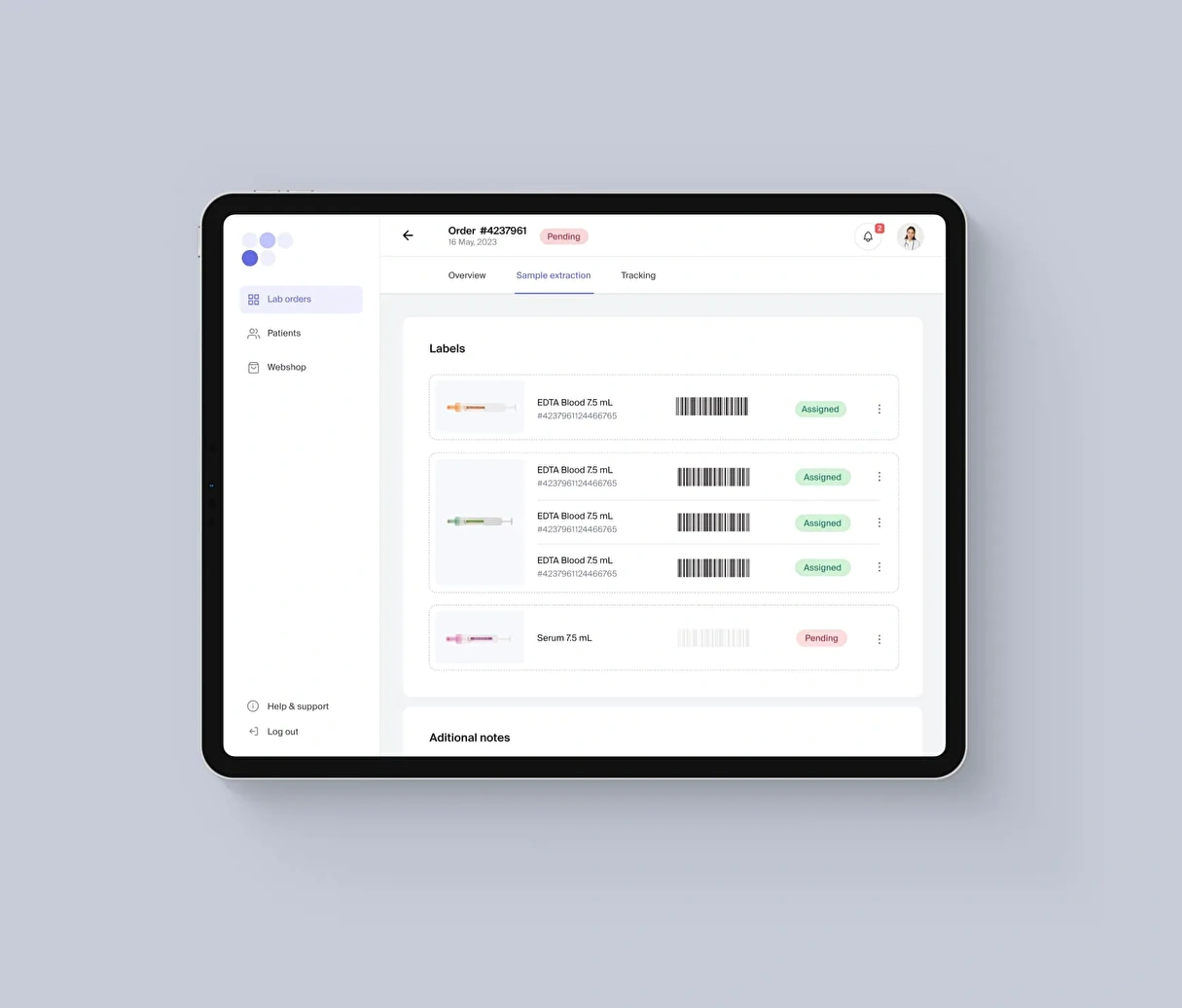 UX/UI design of the order page for the digital platform of the clinical analysis laboratory.
