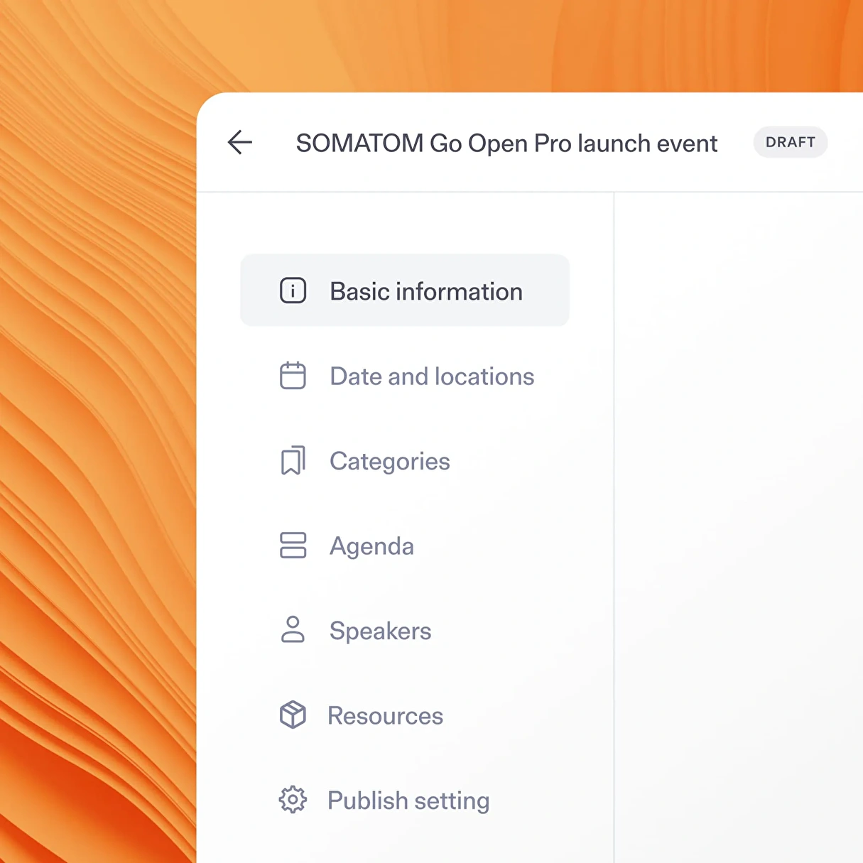 The admin panel design for the Siemens Healthineers Content Hub features a clean, intuitive interface optimized for managing complex event logistics efficiently.