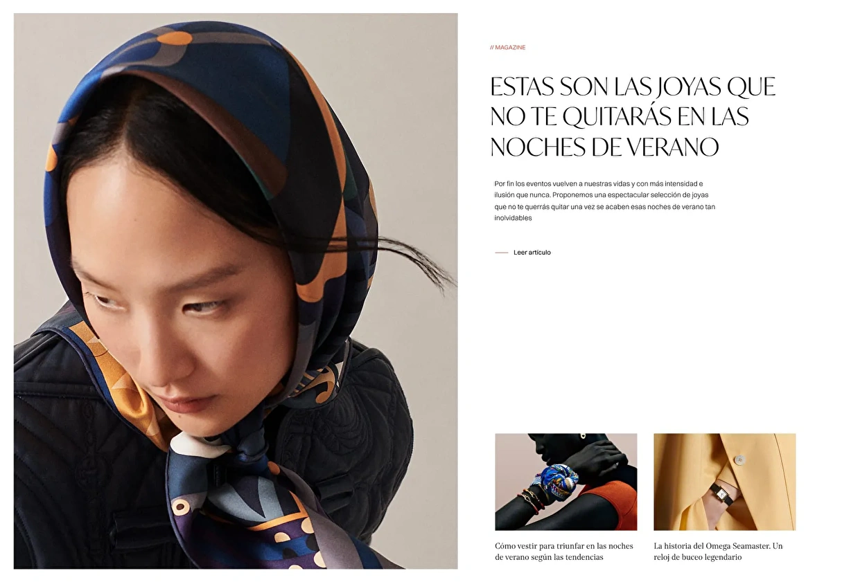 Design of a website blog, featuring an elegant style and content about jewelry and trends.