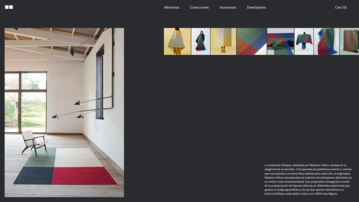 Desktop design displaying an image carousel of various rugs in the e-commerce platform, highlighting product variety.