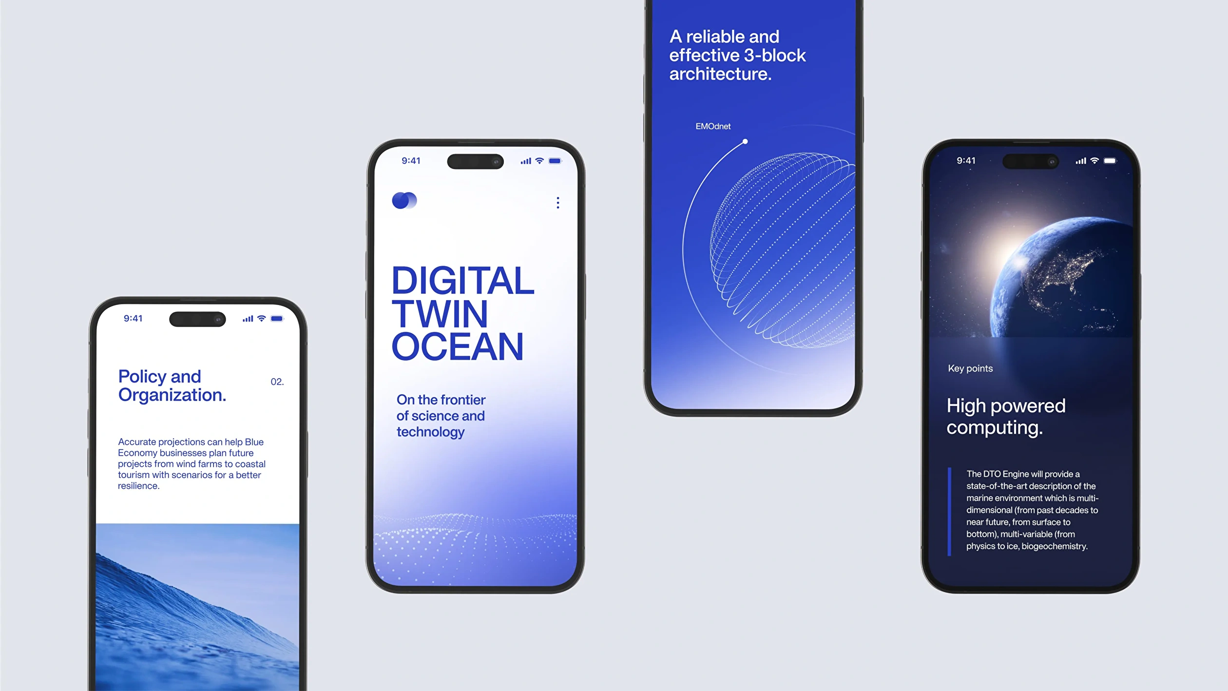 Digital Twin Ocean landing page mobile designs.